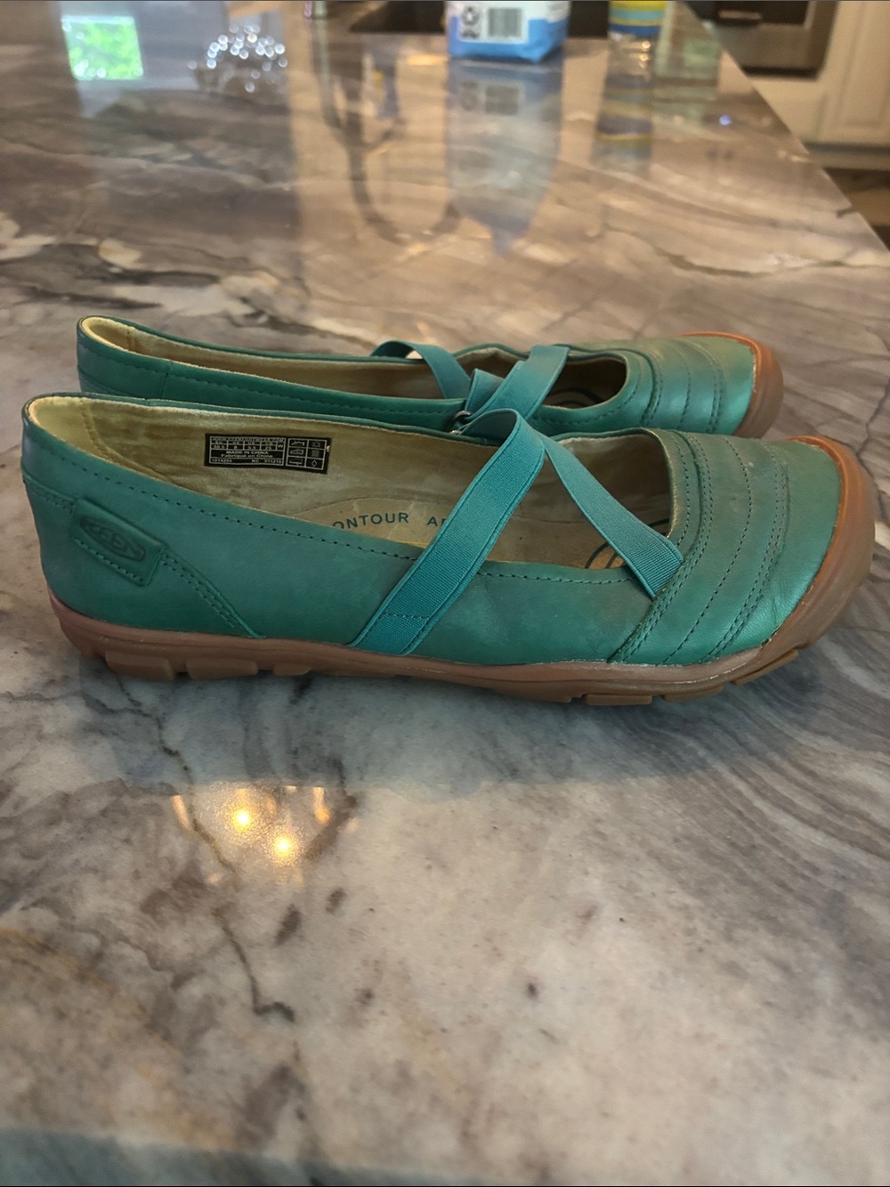 KEEN Teal Green Slip-On Flats with Elastic Cross Straps - Picture 3 of 9
